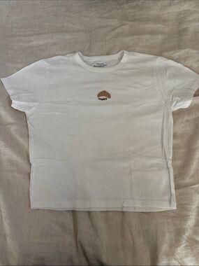 Abercrombie & Fitch White Short Sleeve Tee with Croissant Embroidery